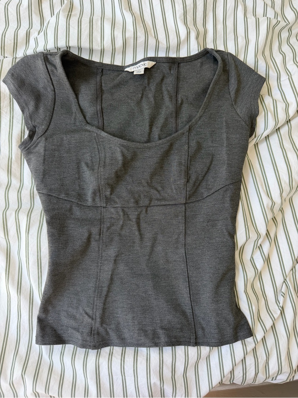 Maeve Charcoal Scoop-Neck Cap Sleeve Top